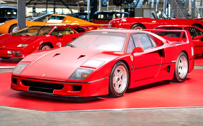 Red sports car exhibit at Technik Museum Sinsheim, Germany.