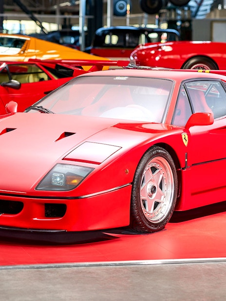 Red sports car exhibit at Technik Museum Sinsheim, Germany.