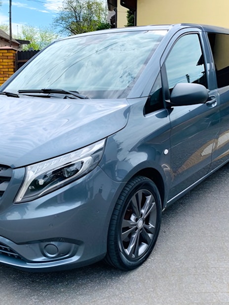 Mercedes van for Auschwitz-Birkenau tour pickup from Krakow Center.