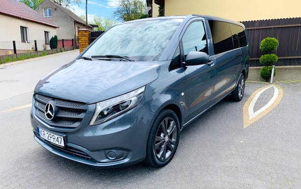Mercedes van for Auschwitz-Birkenau tour pickup from Krakow Center.