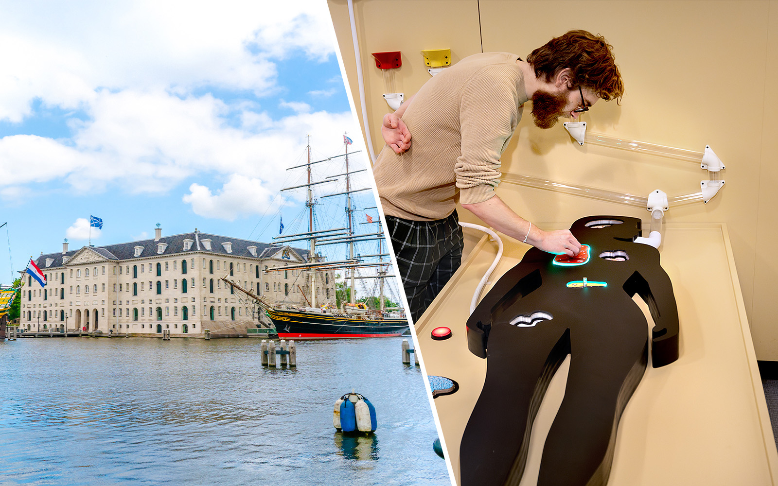 view of National Maritime Museum and NEMO Science Museum National Maritime Museum in Amsterdam.