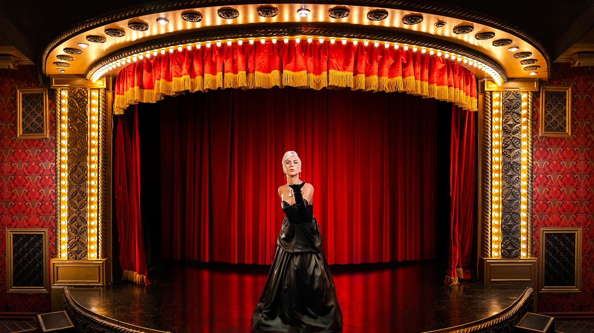 Wax figure of Lady Gaga on stage at Madame Tussauds Hollywood.