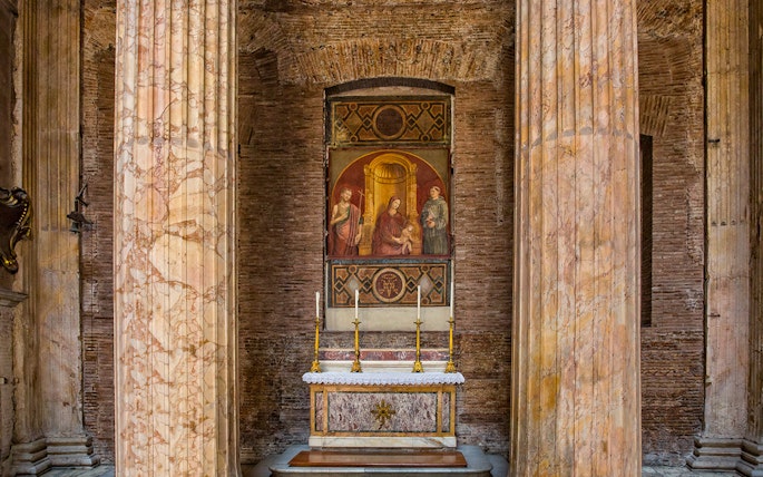Pantheon altar with Madonna of Mercy fresco, Rome.