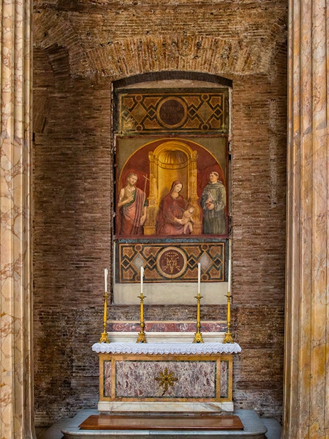 Pantheon altar with Madonna of Mercy fresco, Rome.