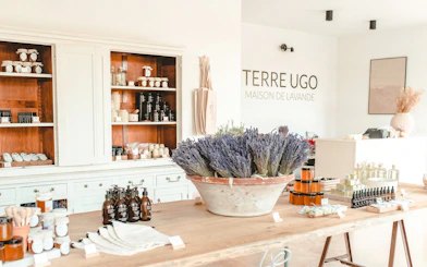 Lavender products display at Terre Ugo, Provence.