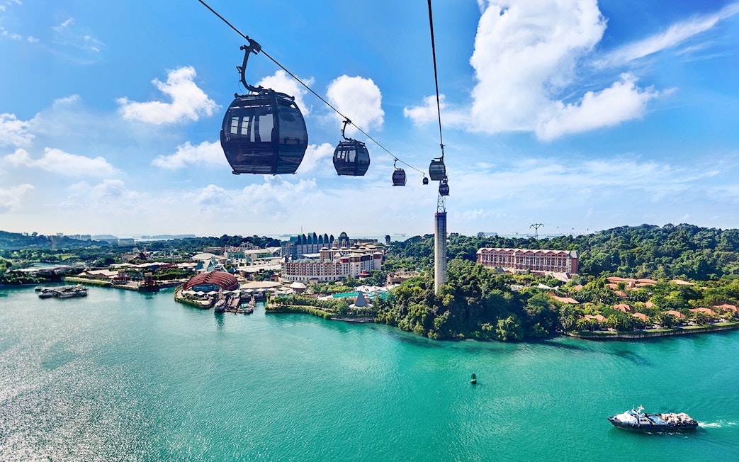 Singapore Cable Car over Sentosa Island with view of Universal Studios.