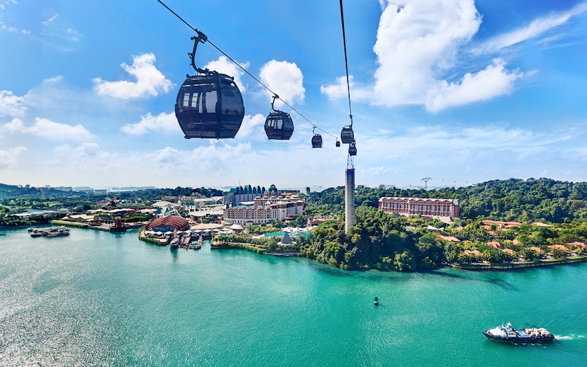 Singapore Cable Car over Sentosa Island with view of Universal Studios.