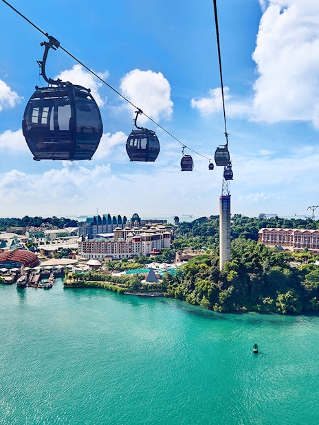 Singapore Cable Car over Sentosa Island with view of Universal Studios.