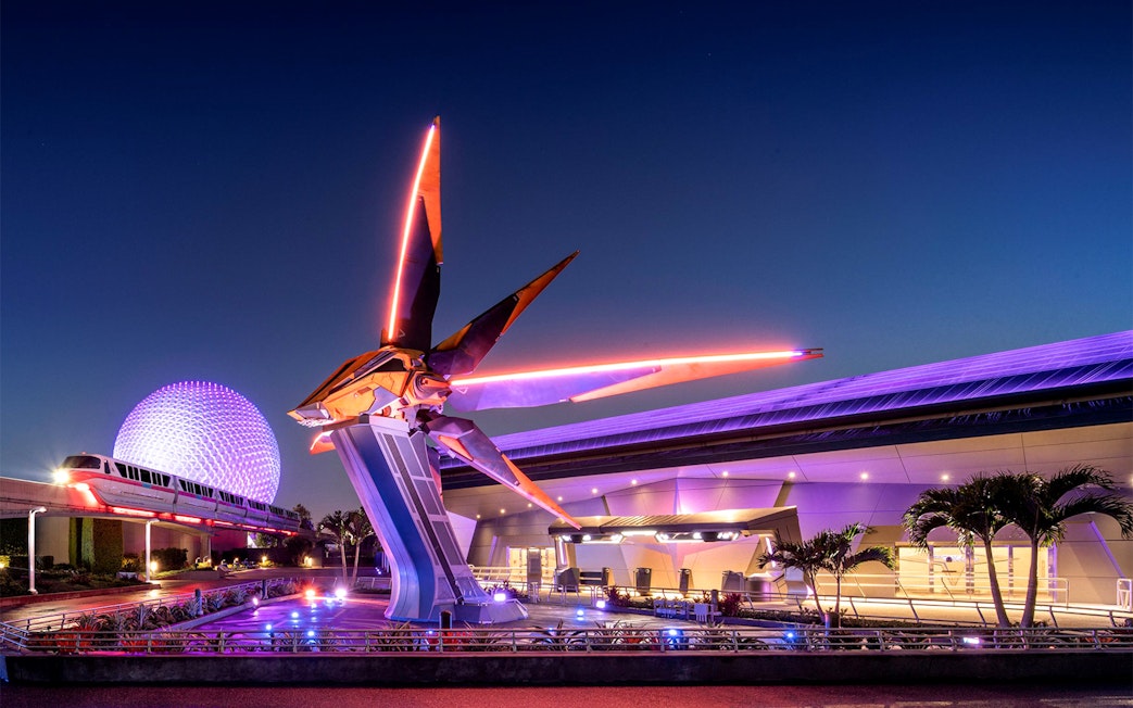 Futuristic spaceship display at Magic Kingdom, Walt Disney Resort, Orlando.
