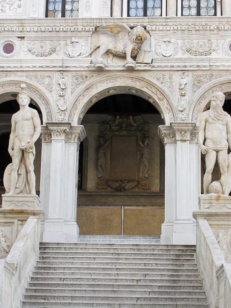 Staircase with statues at Doge's Palace, Venice, Italy.