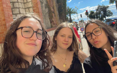 Group exploring Nice during a self-guided murder mystery city game.
