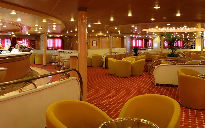 Luxurious seating area on SNAV ferry from Naples to Capri.