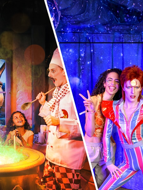 Children cooking with Shrek's Donkey at Shrek's Adventure! London and posing with wax figures at Madame Tussauds.