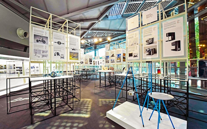 Red Dot Design Museum interior with design exhibits and informational displays.