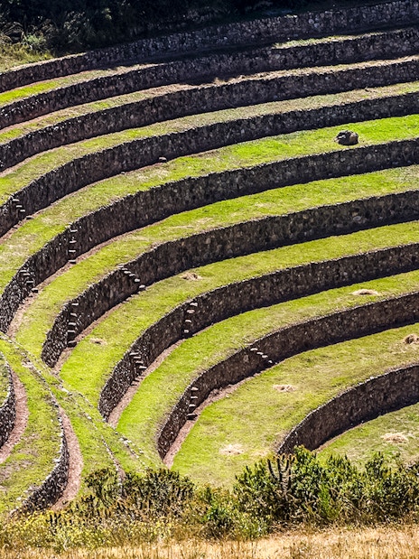Terraced circular depressions at Moray Inca ruins, Sacred Valley, Peru.