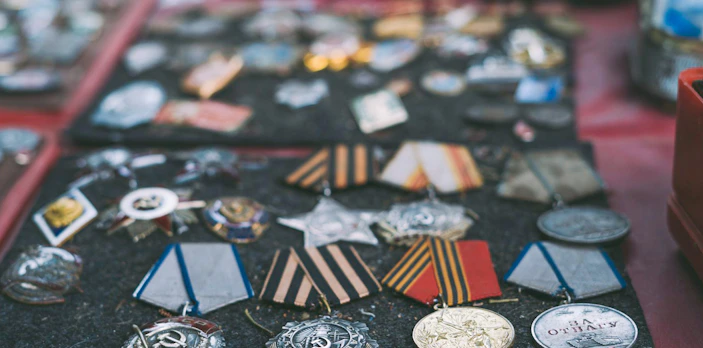 Military medals and badges displayed at the Fusilier Museum.
