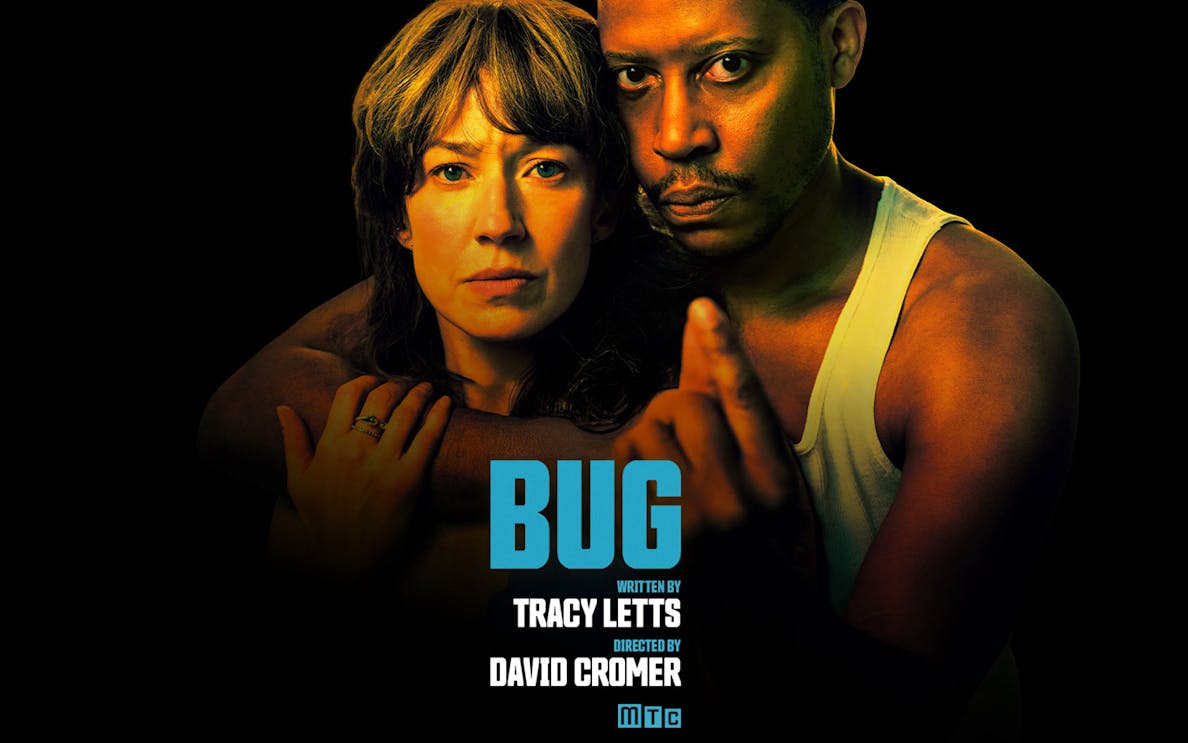 Two actors in a dramatic pose for Bug Broadway Show.