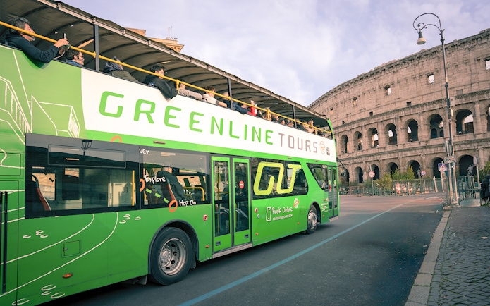 Green Line hop-on hop-off bus near the Colosseum in Rome.