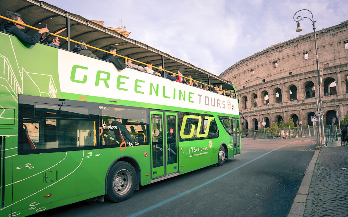 Green Line hop-on hop-off bus near the Colosseum in Rome.