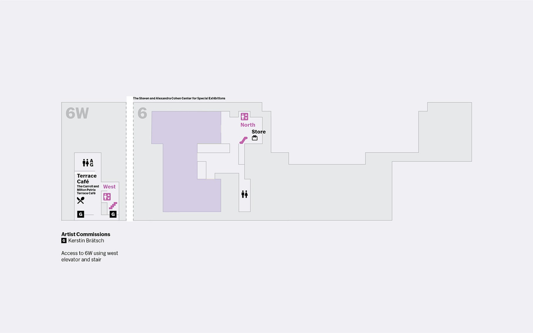MoMA sixth floor map showing Terrace Café, restrooms, and store locations.
