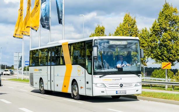 Lufthansa Express Bus on route between Munich Airport and Munich City.