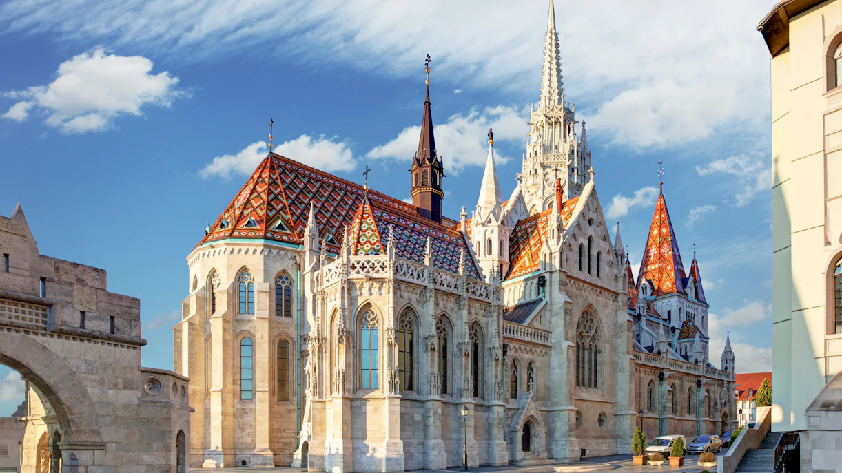 Matthias Church with colorful roof tiles in Budapest, Hungary.