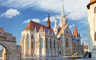 Matthias Church with colorful roof tiles in Budapest, Hungary.