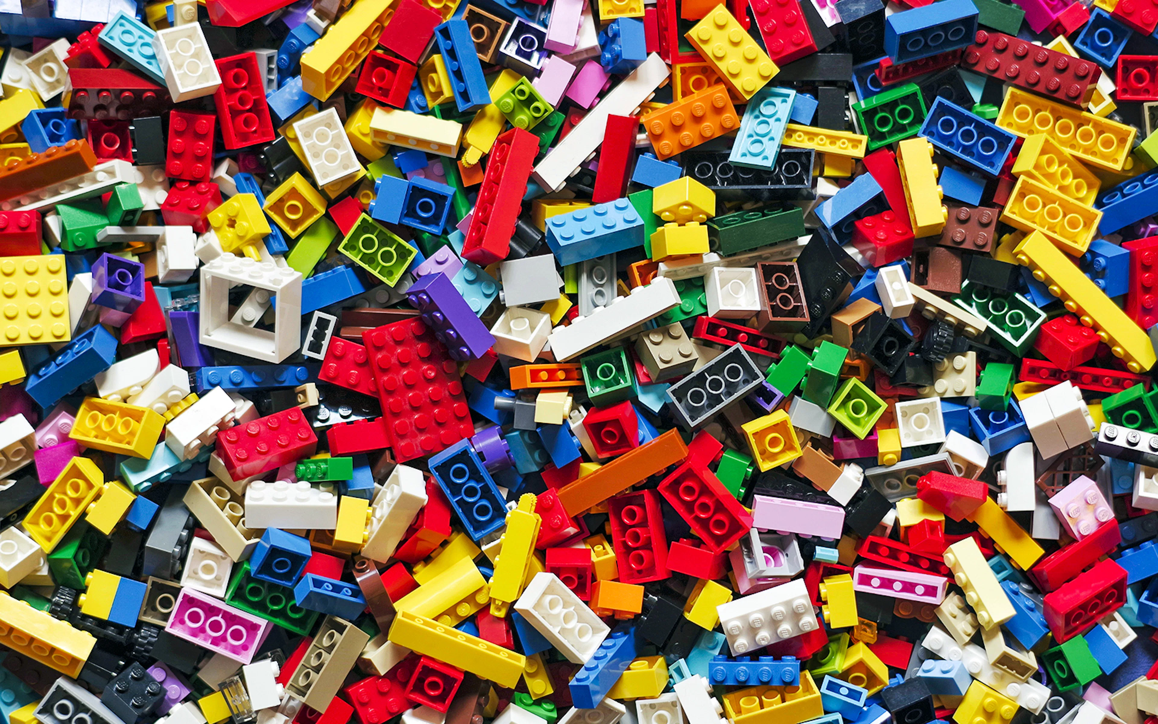 Colorful pile of assorted Lego bricks.