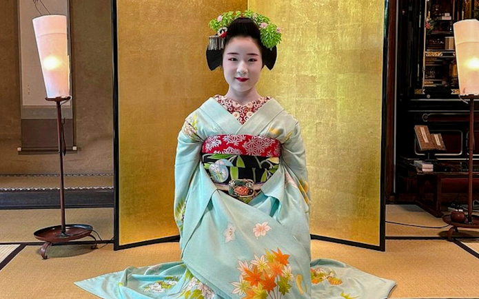 Maiko in traditional kimono during a Geisha experience in Kyoto.