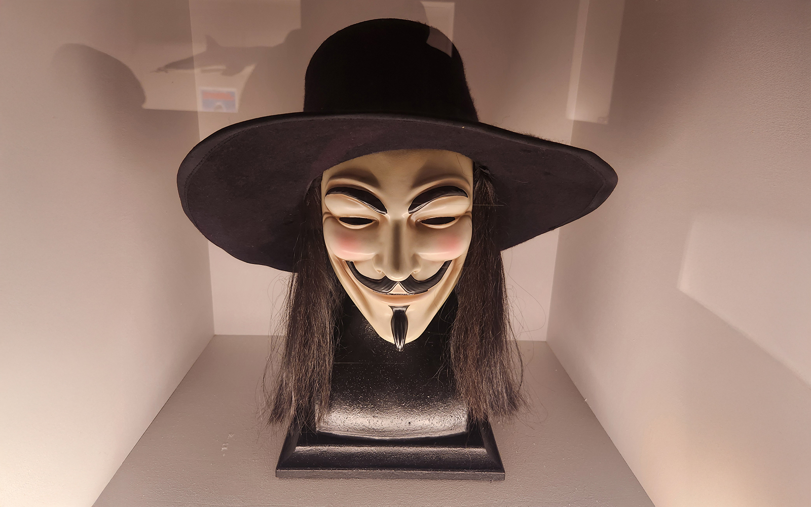 Guy Fawkes mask displayed at the National Cinema Museum, Turin.