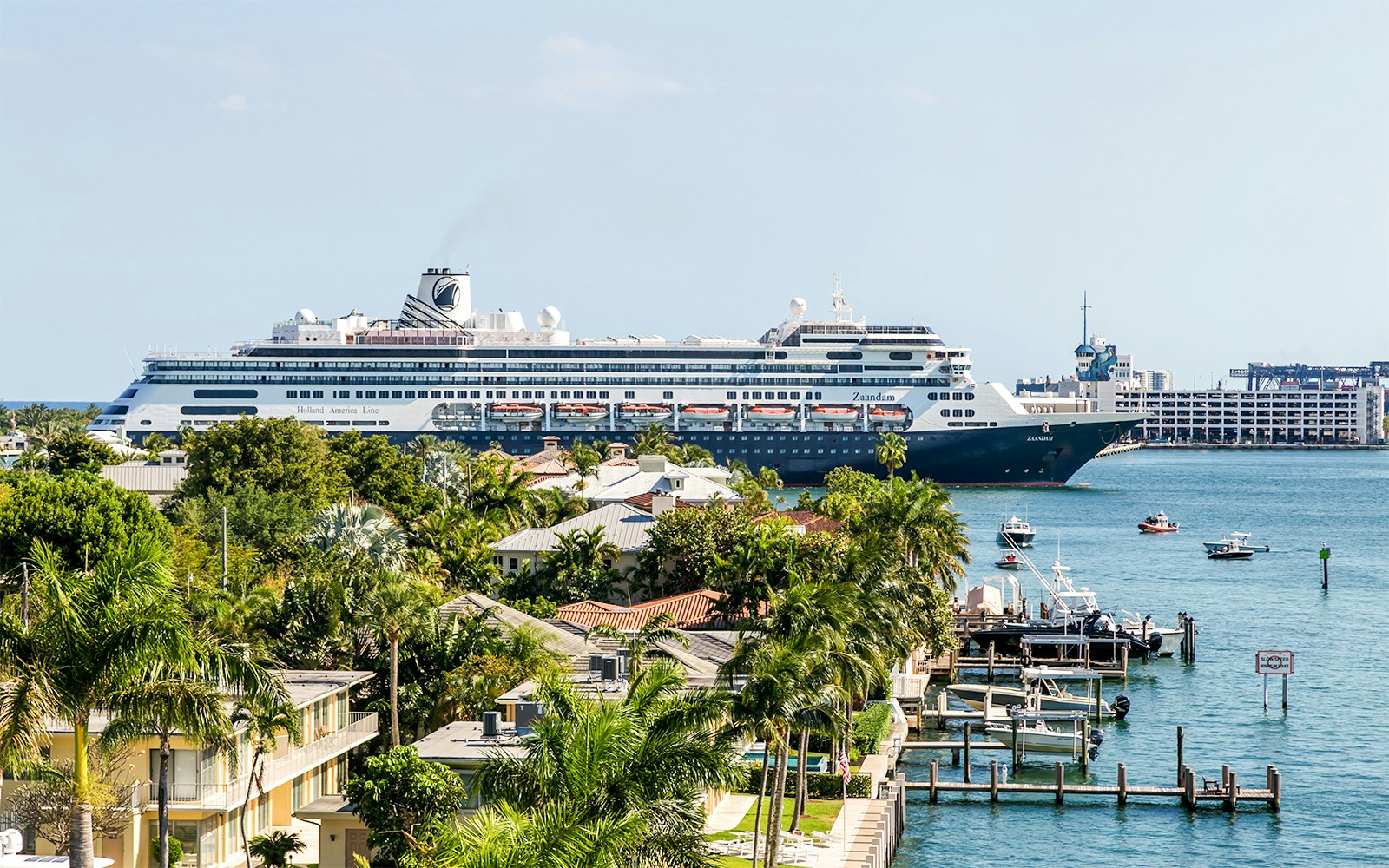 Cruise ship docked at Port Everglades, Fort Lauderdale, Miami FL, with passengers boarding for a Caribbean tour.