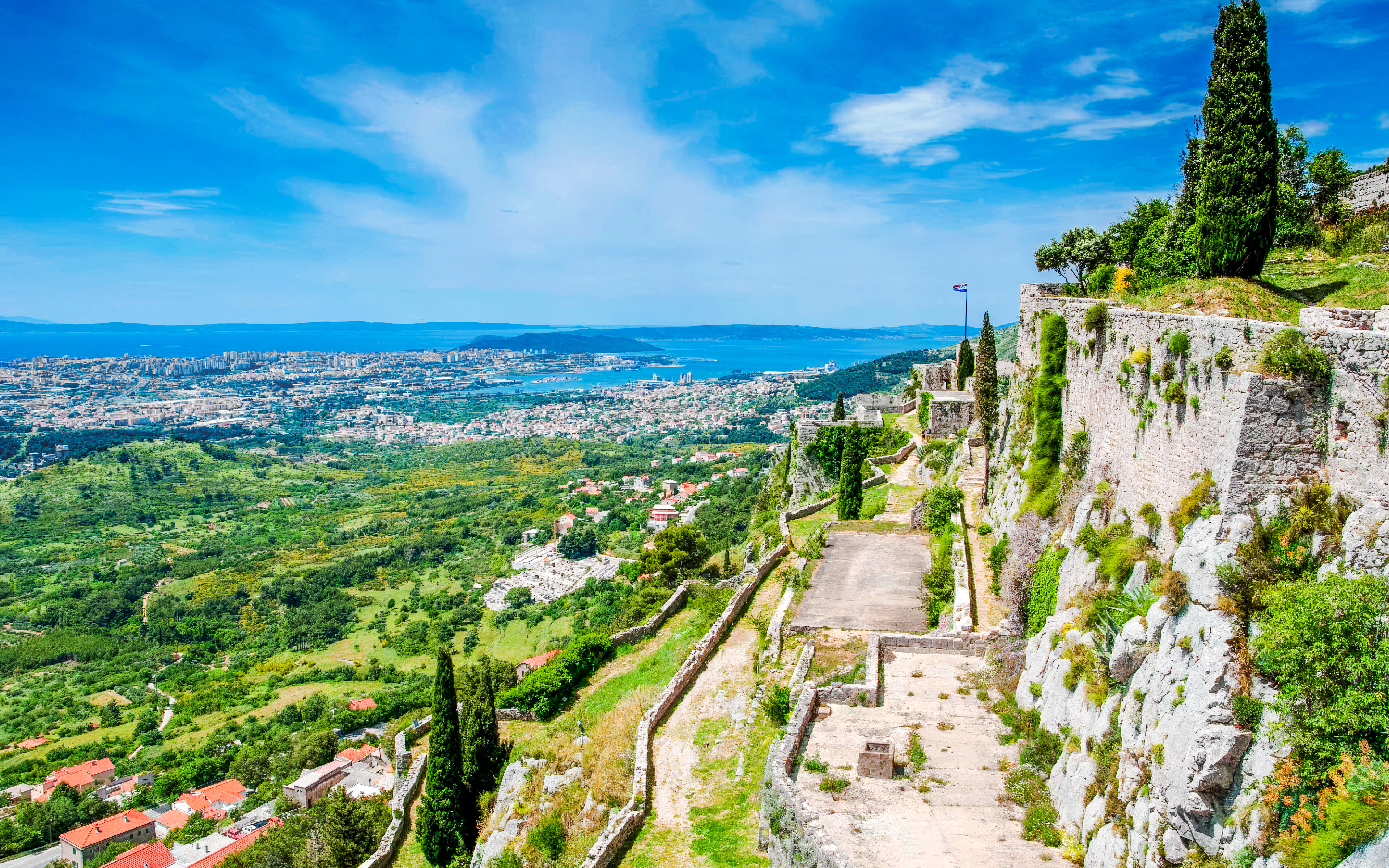 Klis Fortress with view of Split and Adriatic Sea.