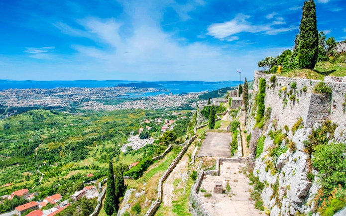 Klis Fortress with view of Split and Adriatic Sea.