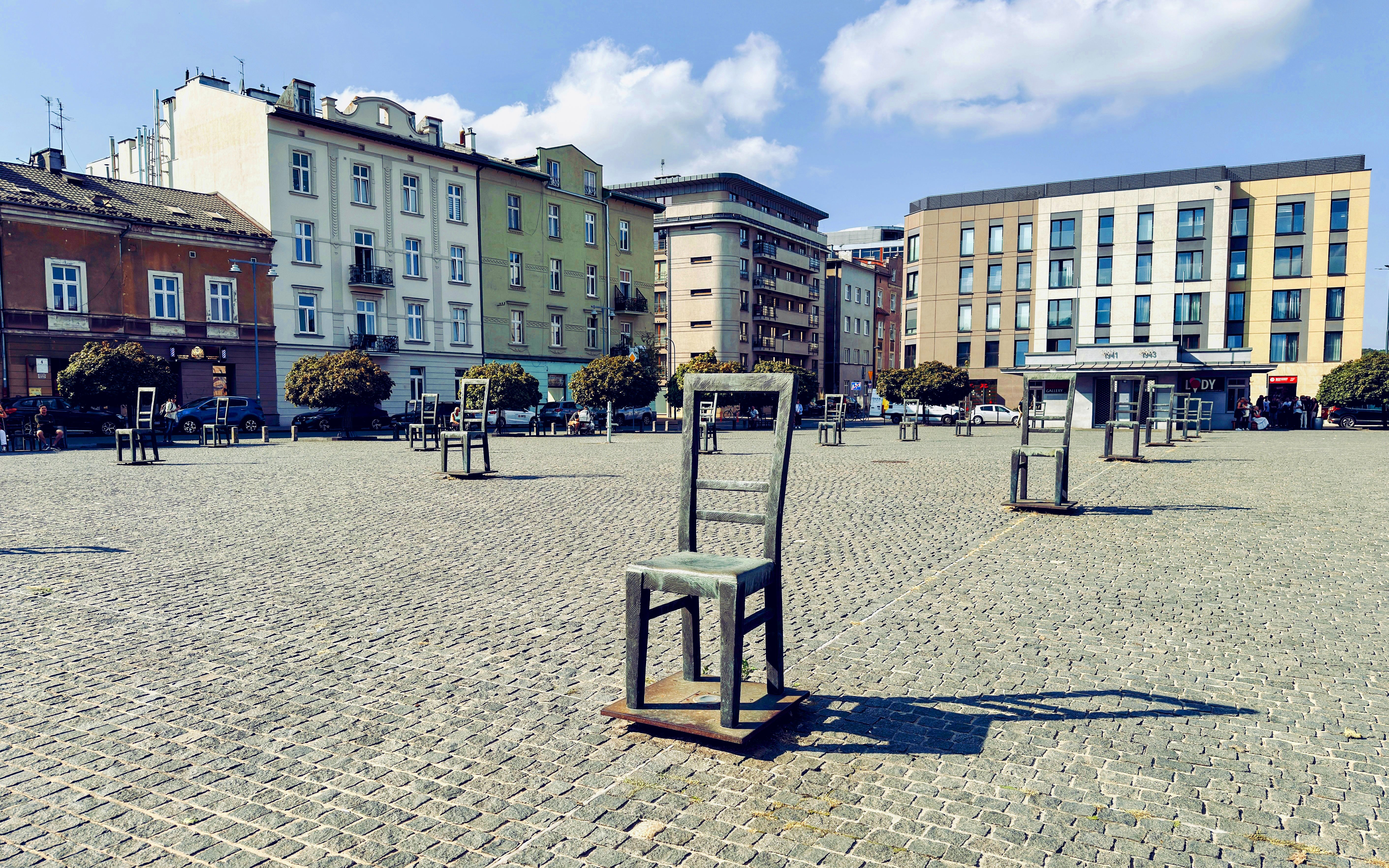 Chairs monument in Heroes' Square, Jewish Ghetto, Krakow, Poland.