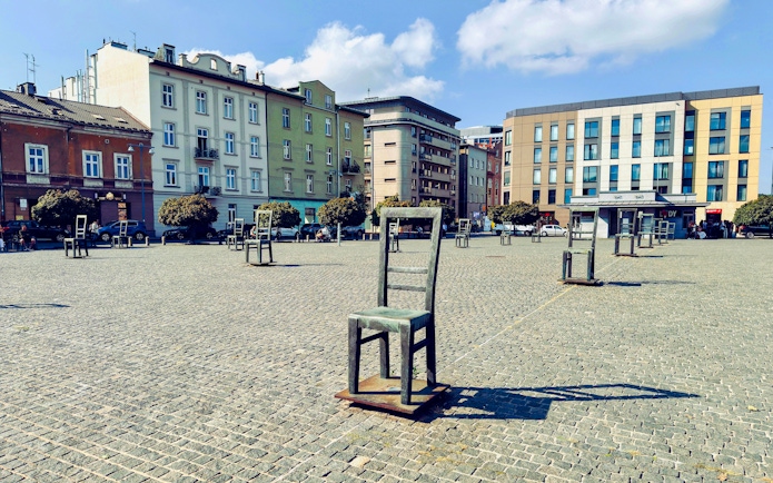 Chairs monument in Heroes' Square, Jewish Ghetto, Krakow, Poland.