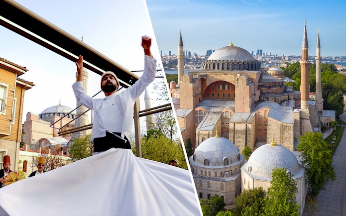 Whirling Dervish performance and Hagia Sophia in Istanbul, Turkey.
