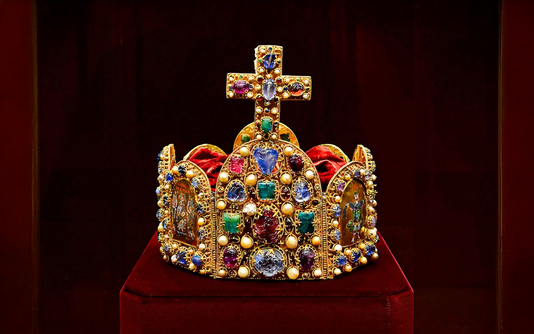 Crown of the Holy Roman Empire displayed at Imperial Treasury Vienna.