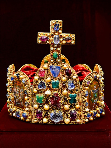 Crown of the Holy Roman Empire displayed at Imperial Treasury Vienna.