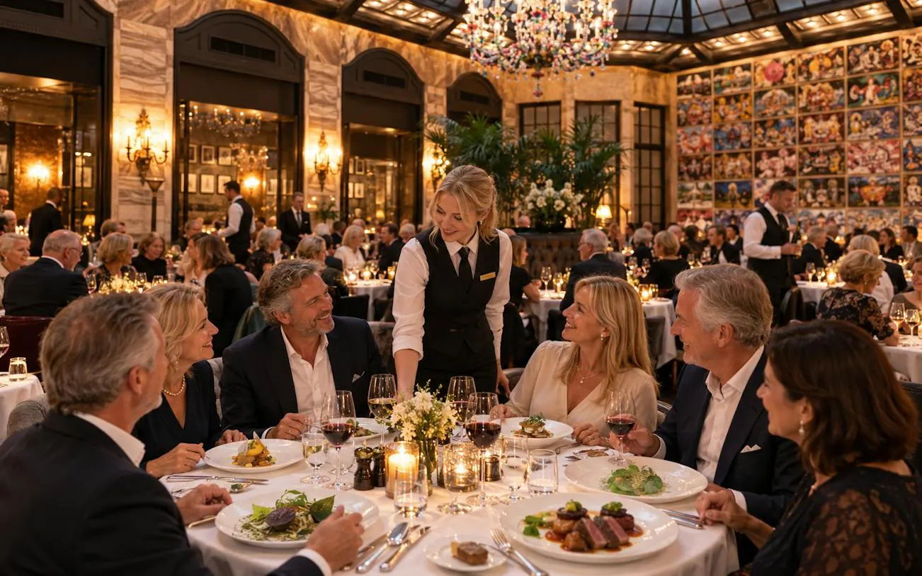 Dining experience at Grand Hotel Oslo during Oslo Walking Tour.