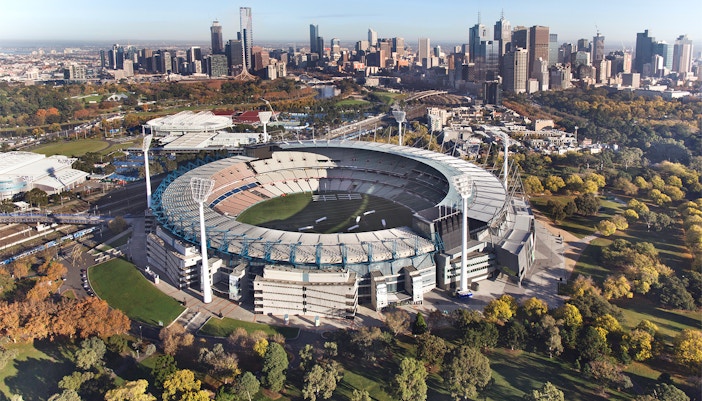 Melbourne Cricket Ground guided tour showcasing stadium seating and field view.