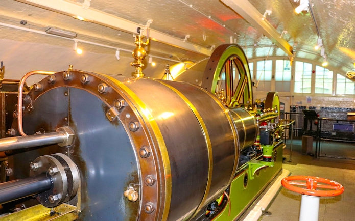 Engine room machinery inside Tower Bridge, London.