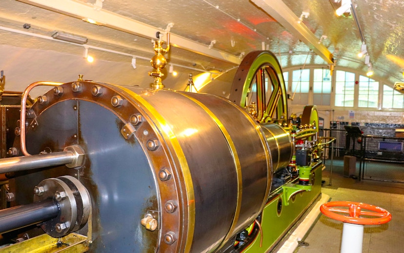 Engine room machinery inside Tower Bridge, London.