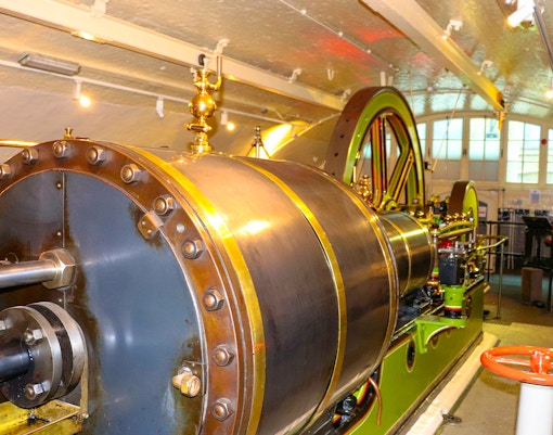 Engine room machinery inside Tower Bridge, London.