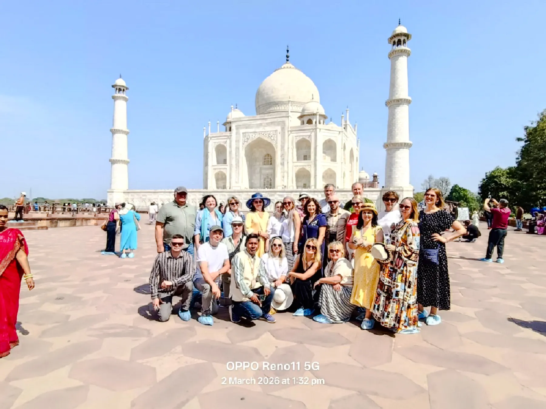 Tour group in front of the Taj Mahal during a private sunrise tour in Agra, India.