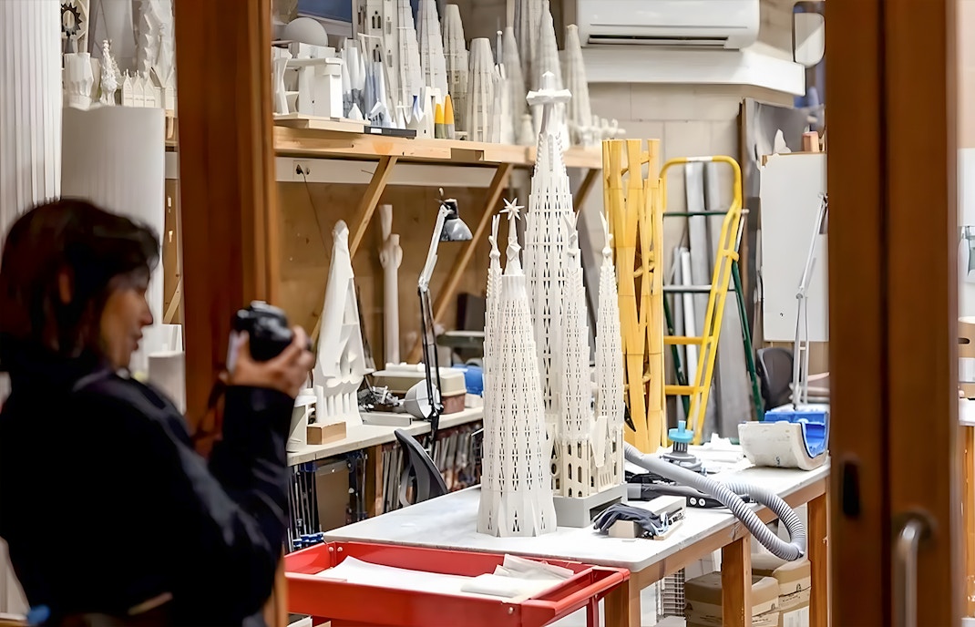 Sagrada Familia Museum plaster models showcasing architectural designs in Barcelona, Spain.