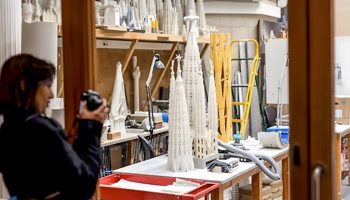 Sagrada Familia Museum plaster models showcasing architectural designs in Barcelona, Spain.