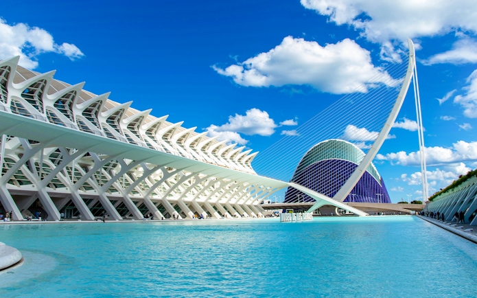Hemisfèric and surrounding architecture at City of Arts and Sciences, Valencia.
