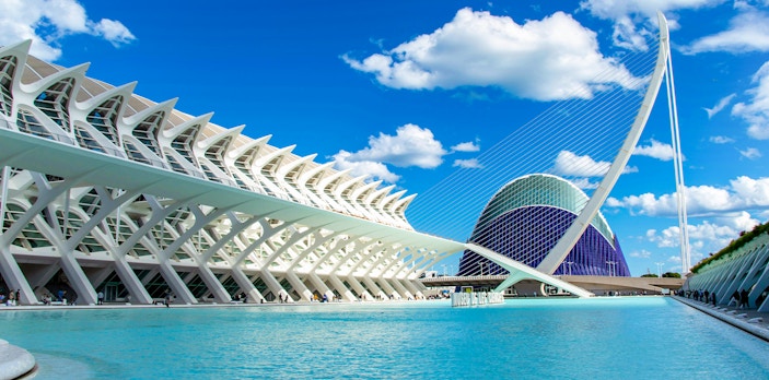 Hemisfèric and surrounding architecture at City of Arts and Sciences, Valencia.