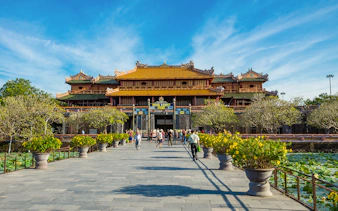 Imperial Royal Palace entrance with visitors, Hue, Vietnam, UNESCO World Heritage Site.