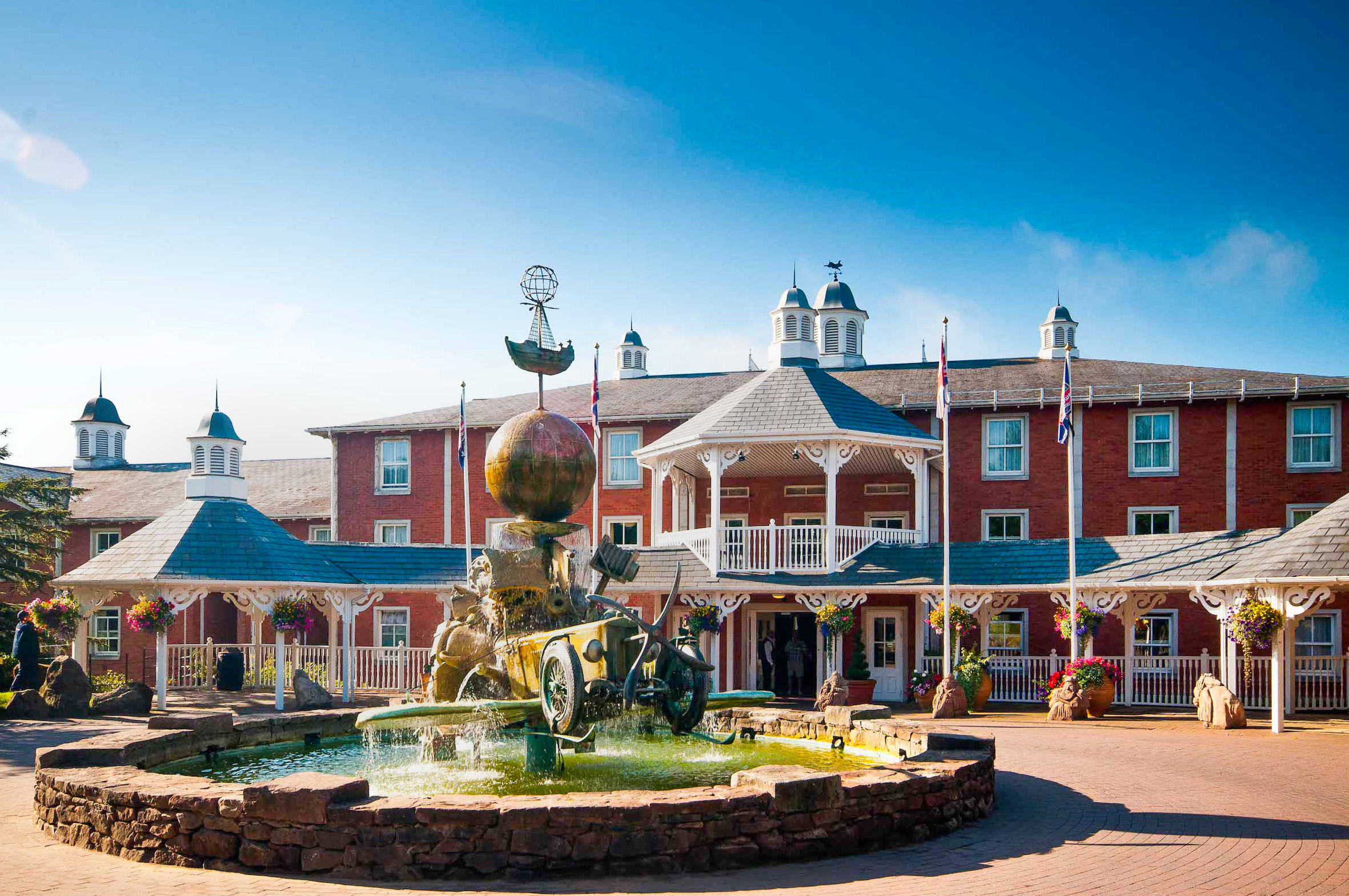 Alton Towers Hotel exterior with themed architecture in Staffordshire, England.